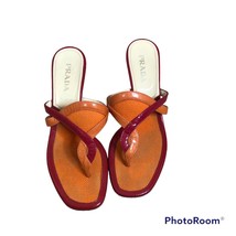 Prada Patent Leather Sandals Size 36.5 US Size 6 Orange Pink Kitten Heels NOTE - £51.93 GBP