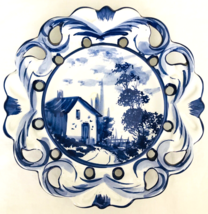 Signed Ceramic Pottery Plate Country Scene Blue &amp; White Hand Painted 7-7/8&quot; b - £15.08 GBP