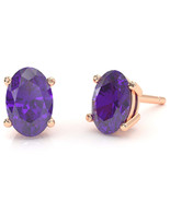 Amethyst 7x5mm Oval Stud Earrings in 14k Rose Gold - $279.00