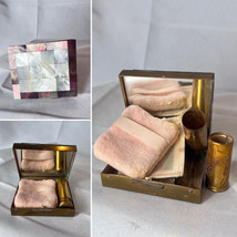 Vtg Compact Mother Of Pearl Abalone Shell Tiled Mirrored Lipstick Powder... - $49.45