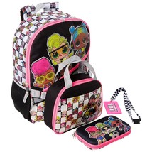 L.O.l. SURPRISE 16&quot; 4-Piece Backpack Set w/ Insulated Lunch Box + ID Holder - £20.64 GBP