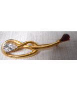 Twisted Looped Ruby Clear Teardrop Stones Guitar Shape Pin Brooch 2 3/8&quot;... - £17.40 GBP