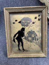 Antique 1930&#39;s Black Reverse Painted Glass Silhouette Courting Couple By Gallant - £17.90 GBP