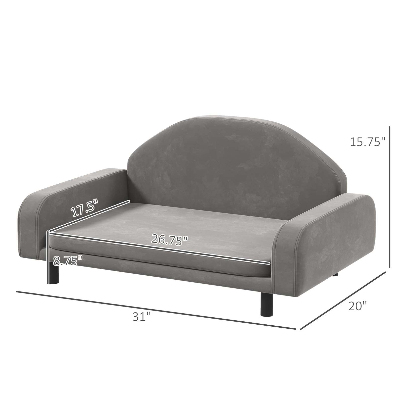 PawHut Elevated Dog Sofa: Gray, Small & Medium Item image 3