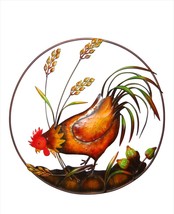 Rooster Wall Plaque with Head Down Metal Round 20&quot; Diameter Country Farm Life  - £45.23 GBP