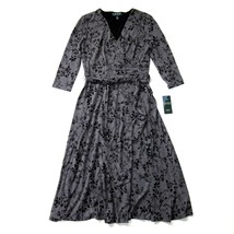 NWT LAUREN Ralph Lauren V-neck Midi in Gray Floral Jersey Fit &amp; Flare Dress 2P - £33.22 GBP