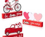3 Pcs Valentine&#39;S Day Decorations Truck Bicycle Heart Wooden Table Sign ... - $26.59