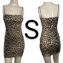 Brown Leopard Animal Print Soft Suede Cami Bungee Straps Bodycon Dress~S... - £23.73 GBP