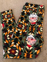 Lularoe Legging TC2 Christmas Vintage Santa Face Green Diamond Aztec Background - £18.51 GBP