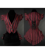 Red Black Striped Victorian Gothic Corset Back Vest Steampunk Frilled Wa... - £52.70 GBP