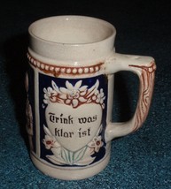 Antique German Blue Pottery Beer Stein - &quot;Lieb was rar ist, Trink was klar ist&quot; - £13.94 GBP