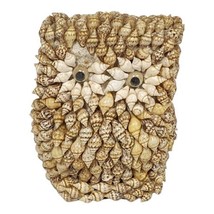 Vtg Owl Seashell Folk Art 3&quot; Figurine Nautical Eclectic Summer Beach House Decor - £11.00 GBP
