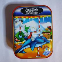 Coca Cola Tin Crayon Holder Case Polar World 1996 Vintage Dolphin Merry ... - $9.89