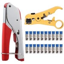 Coax Cable Crimper Coaxial Rg6 Compression Tool Kit With 20Pcs F Rg6 Connectors, - £24.63 GBP