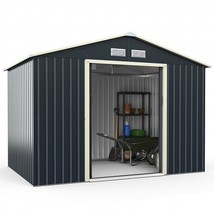 9 x 6 Feet Metal Storage Shed for Garden and Tools-Gray - Color: Gray - £622.98 GBP