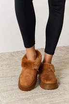 Legend Furry Accented Platform Chunky Thick Sole Camel Tan Ankle Boots - $30.00