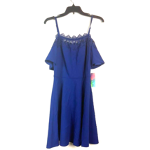 BCX Junior Womens 5 Bali Blue Cold Shoulder Lace Trim Fit Flare Dress NW... - $29.39