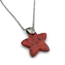 Large Red Star Choker Necklace For Women Artisan Statement Clay Jewelry Handmade - £46.24 GBP