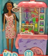 Kids Connection Ice Cream Stand Play Set With 12&quot; Fashion Doll Black Hair 36 PC - £6.12 GBP