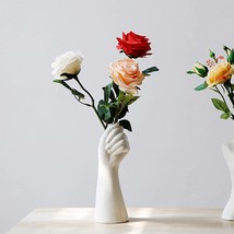 Tabletop White Arm Vase, 9 Inch Modern Art Ceramic Flower Vase Hand Holding - £26.35 GBP