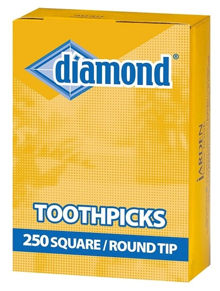250 DIAMOND Square w/ Round Tip Wooden TOOTHPICKS No Additives 2.5&quot; Birc... - $23.11