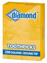 250 DIAMOND Square w/ Round Tip Wooden TOOTHPICKS No Additives 2.5&quot; Birc... - $19.02