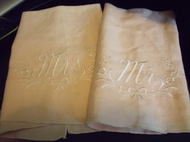Napkins Pale Pink embroidered in White Mr. on one and Mrs. on the other - $6.84 CAD