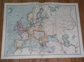 1908 Antique Map Of Europe Industry Transportation Germany Austria Hungary - £21.11 GBP