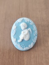 Vintage KD Angel Cherub Jasperware Pin Brooch / Pendant Blue White Cameo - $132.45 MXN