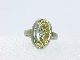 CAMEO RING in Two Tone Sterling Silver and Gold Vermeil - Size 6 1/2 - F... - $40.00