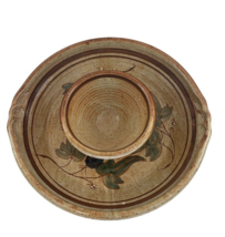 Studio Pottery Chip &amp; Dip Party Platter Bowl Handmade Earth Tones Floral 13&quot; - £25.14 GBP