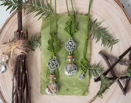 Wild Harmony spell bottle necklace, macrame green leaf necklace, green w... - $45.00