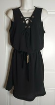 Inc International Concept V-Neck Lace-Up Tassel Tie Black Sleeveles Dress Sz 10 - £12.09 GBP