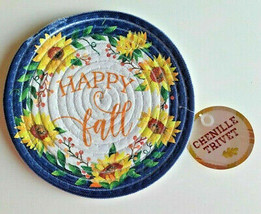 Thanksgiving Trivet Hot Pad Happy Fall Braided 9&quot; Round Sunflowers Harvest - £14.55 GBP