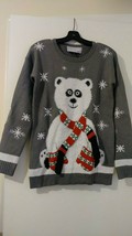 Derek Heart Juniors Gray Panda Bear Pullover Ugly X&#39;mas Sweater S    067 - £18.38 GBP