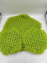 Vtg Green Floral Woven Large Trivet Pad Pot Holders 3 pcs MCM  - £13.06 GBP