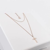 14K Yellow Gold Plated Double Cable Chain Plain Cross Layered Necklace For Gift - £68.85 GBP