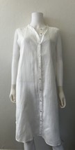Eileen Fisher Mandarin Collar Sleeveless Organic Linen Tunic Dress White Sz Lg - £66.77 GBP