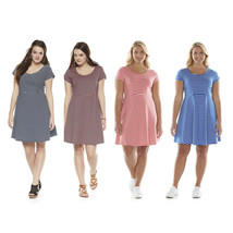 NWT Juniors&#39; Plus Size SO Cap-Sleeve Stripes Skater Dress in 4 Colors Si... - £27.64 GBP