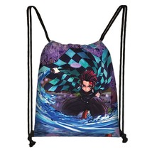 Hot Blooded Anime Demon Kimetsu No Yaiba Drawstring Bag Teenage Girls Boys Leisu - £13.74 GBP