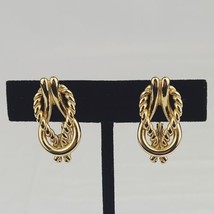 Vintage Monet Clip On Earrings Gold Tone Hercules Knot Textured Smooth Unique  - £15.42 GBP