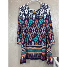 RUBY RD Knit Top 1/2 Sleeve Round Neck Handkerchief Hem Blue Pink Paisle... - $19.95