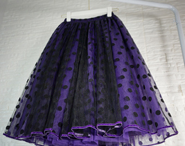 Purple Polka Dot Tulle Midi Skirt Outfit Women Plus Size A-line Flare Tutu Skirt image 5