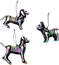 Gallerie Ii Set Of 3 Day Of The Dead Paper Mache Dog Halloween Xmas Ornaments - £31.97 GBP