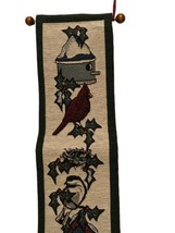 Bell Pull Tapestry Backyard Birds At Christmas Wall Hanging 40” Wooden Dowel - £18.55 GBP