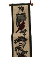 Bell Pull Tapestry Backyard Birds At Christmas Wall Hanging 40” Wooden D... - $24.70