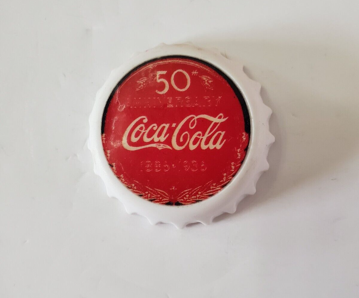 Primary image for COCA COLA Bottle Cap Button Refrigerator Fridge Magnet 50th Anniversary
