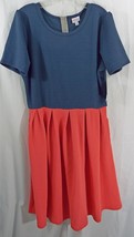 Womens LuLaRoe Dress 2XL Amelia Dark Blue Dark Salmon Pink Textured NWT - $26.73