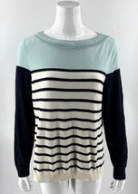 Talbots Boatneck Sweater Size Large Navy Blue Cream Striped Colorblock W... - $34.65