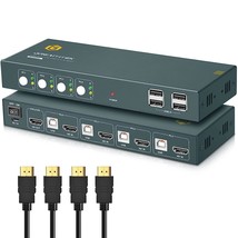Kvm Switch Hdmi 4K@60Hz For 4 Computers Share 1 Monitor, Kvm Switch 4 Po... - £101.75 GBP